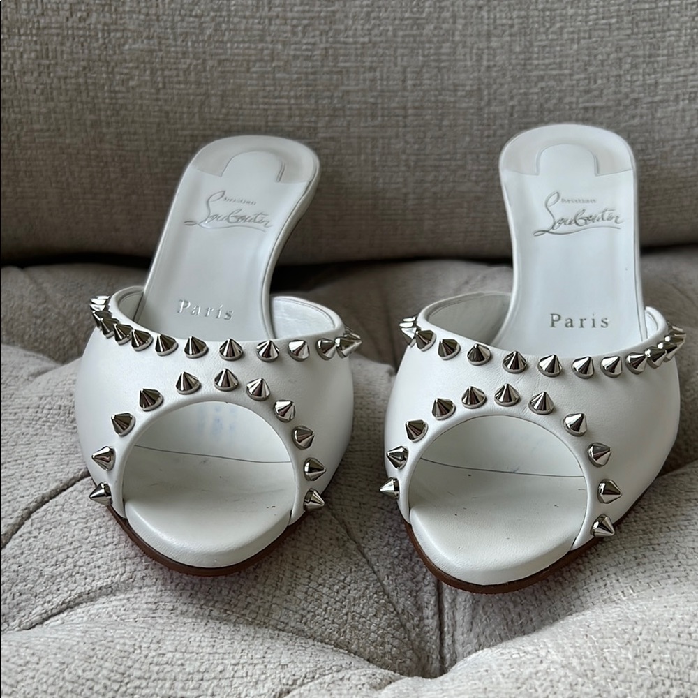 Christian Louboutin White Silver Studded Sandals